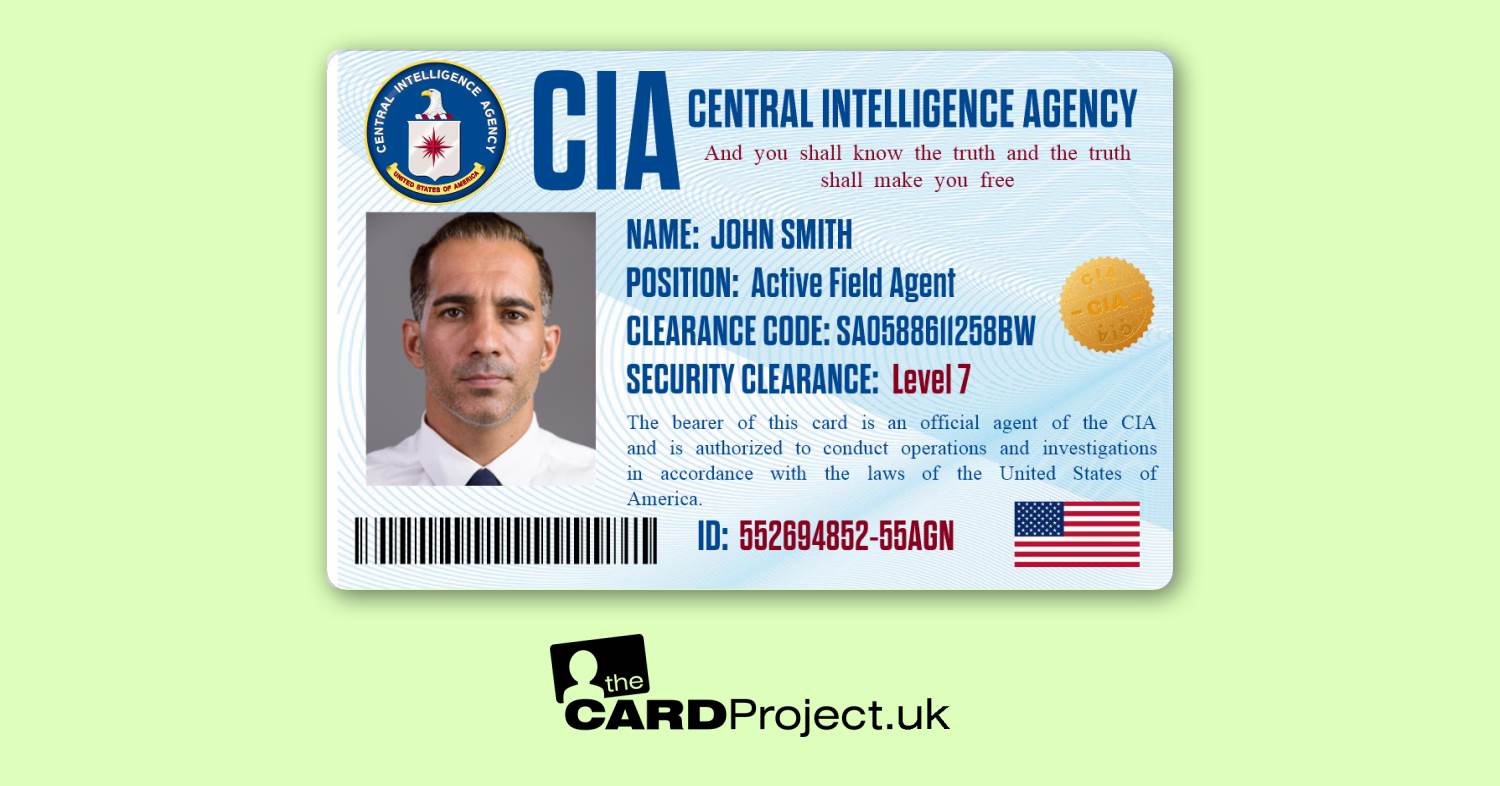 CIA Agent Personalised Photo Identification Card, Cosplay, Film and Television Prop  (FRONT)