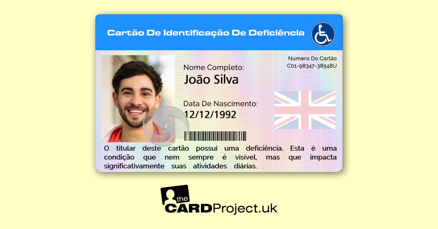 Cartão de Identificação para Deficientes em Português e Inglês no Reino Unido