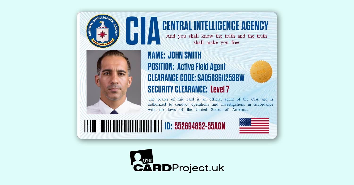 CIA Agent Personalised Photo Identification Card, Cosplay, Film and Television Prop  (FRONT)