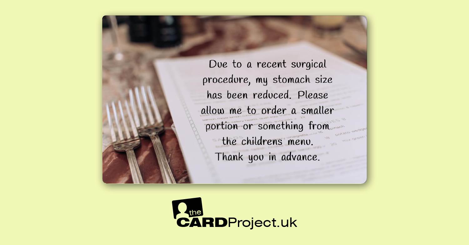 Menu Request Card for Weight Loss Surgery