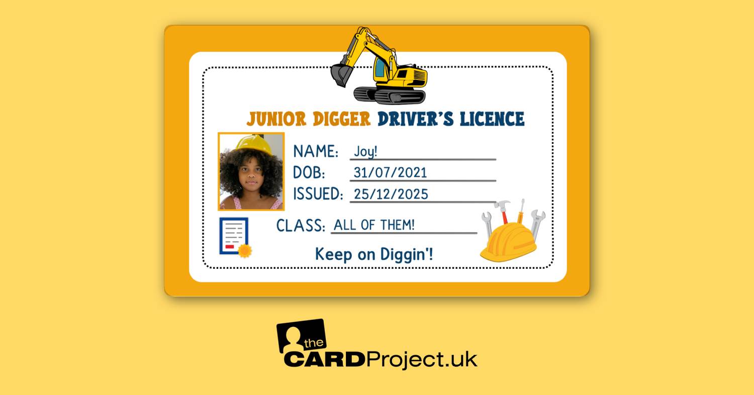 Digger Driving LIcence for Kids