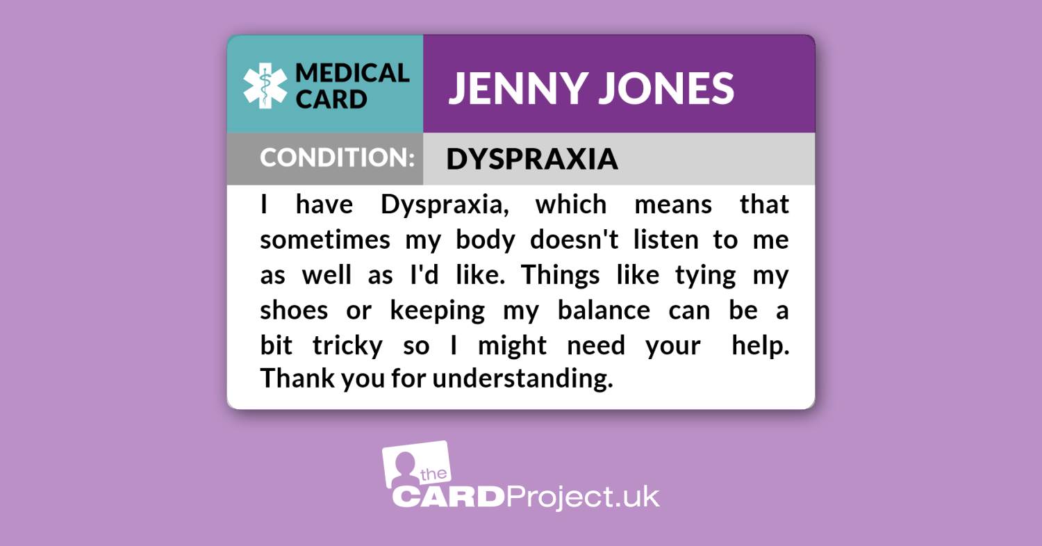 Dyspraxia Medical ID Cards by The Card Project UK