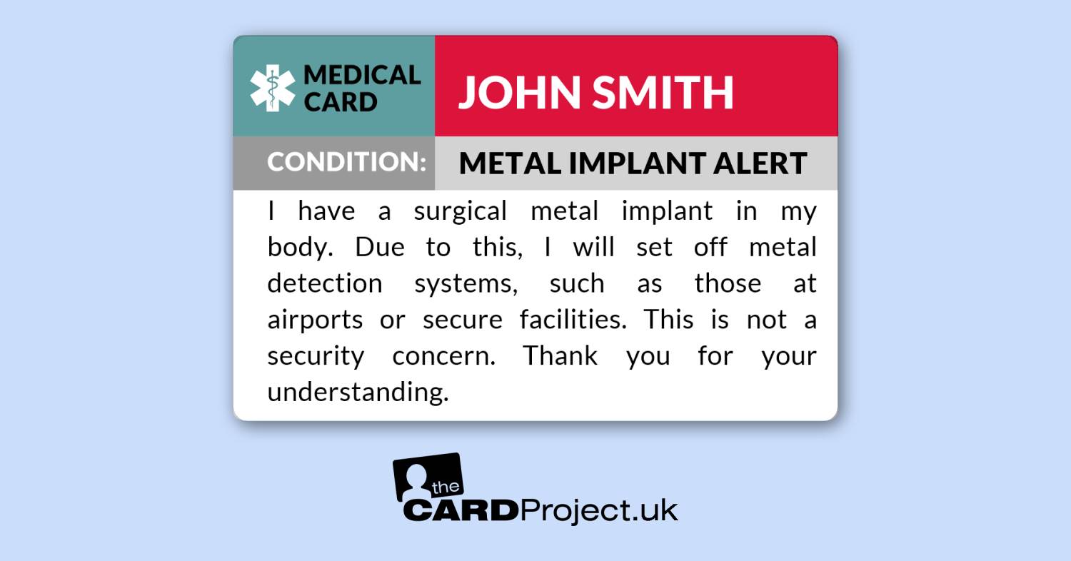 Metal Implant Medical Cards by The Card Project UK