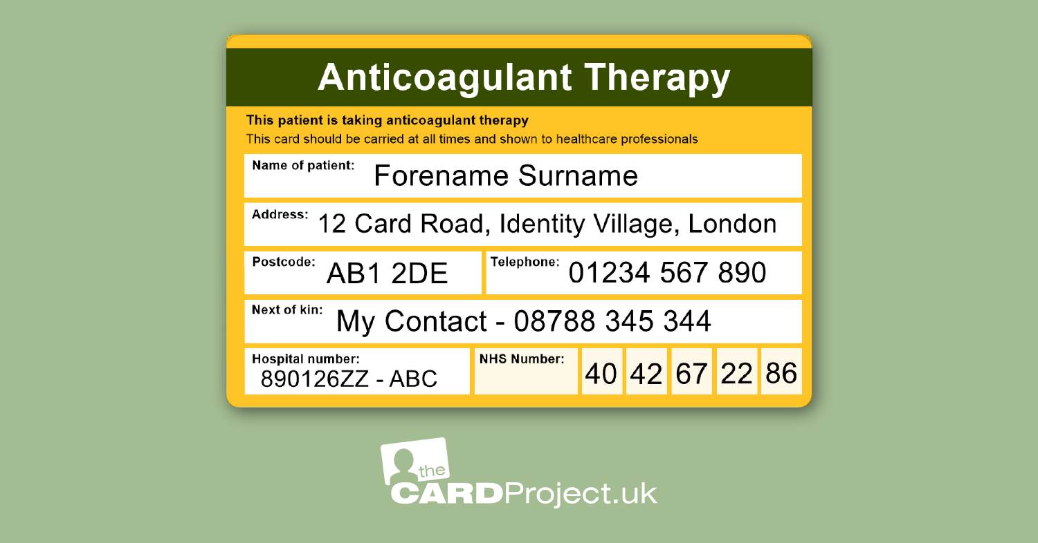Anticoagulant Therapy Medical ID Alert Cards (FRONT)