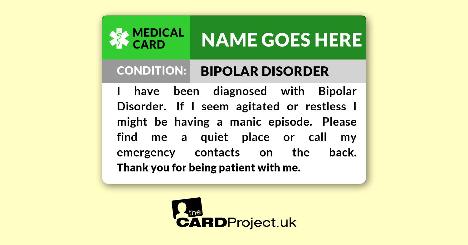 Bipolar Disorder Awareness Medical ID Card  (FRONT)