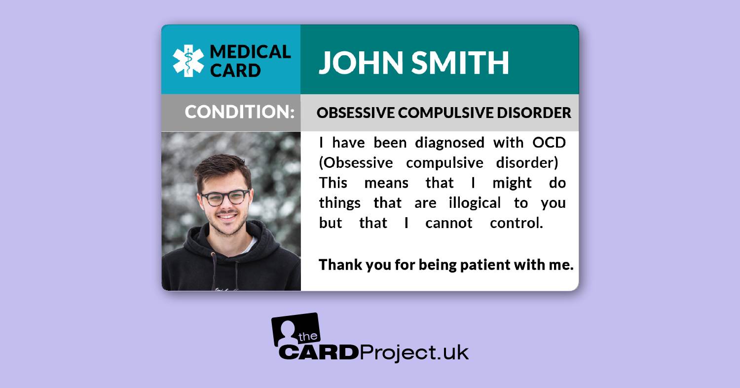 OCD (Obsessive compulsive disorder) Awareness Photo Medical ID Alert Card  (FRONT)