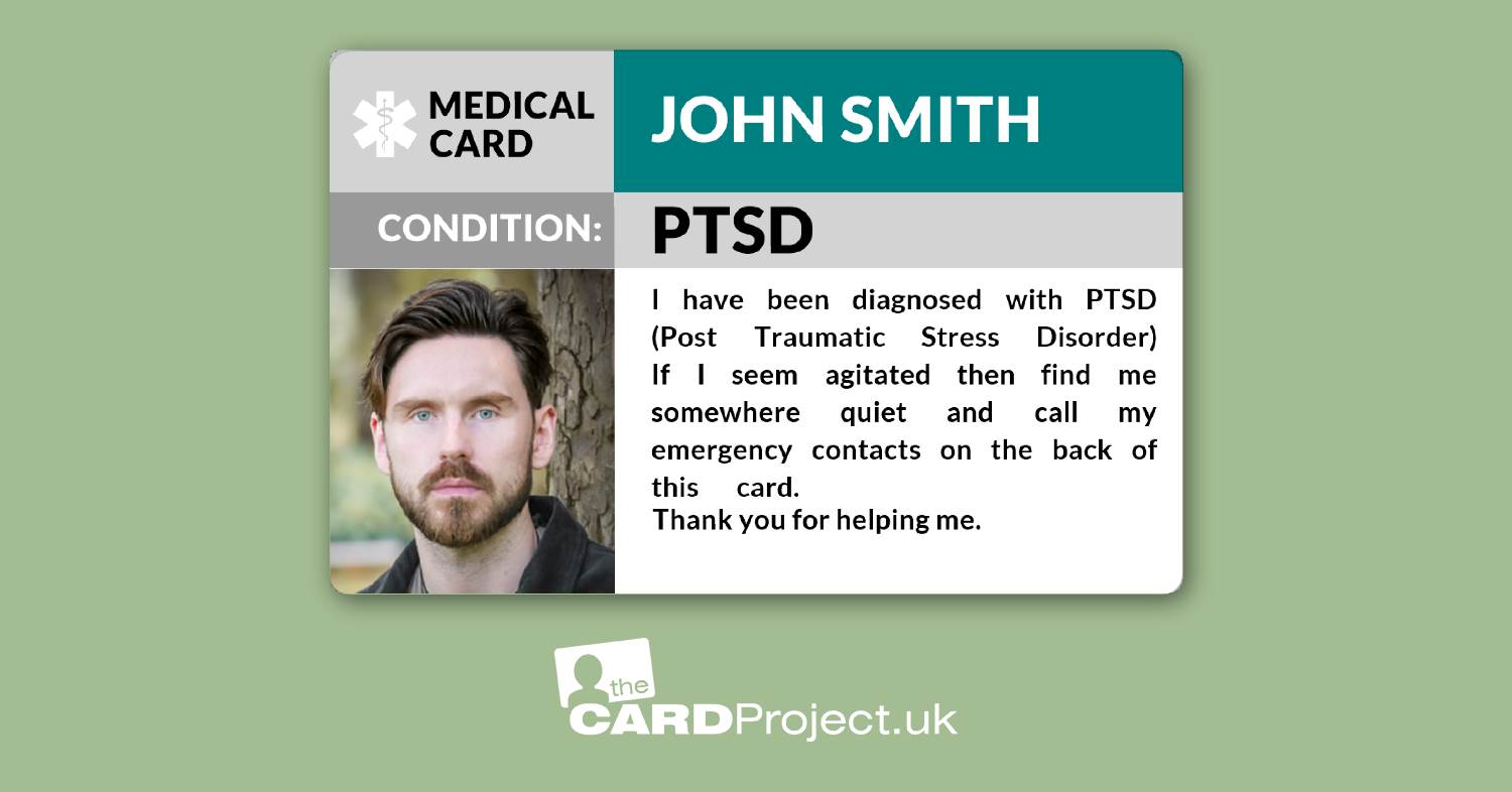 PTSD (Post Traumatic Stress Disorder) Photo Medical ID Alert Card  (FRONT)