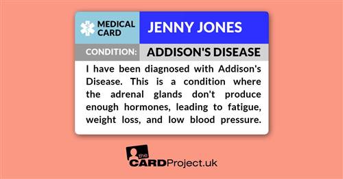 Addison's Disease Medical ID Card (FRONT)