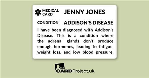 Addison's Disease Medical Mono ID Card (FRONT)