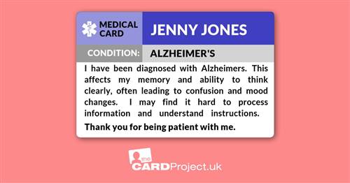 Alzheimer's Awareness Medical ID Alert Card (FRONT)