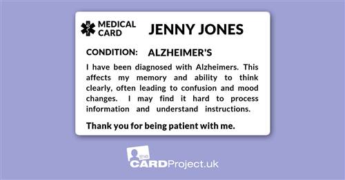 Alzheimer's Awareness Mono Medical ID Alert Card  (FRONT)