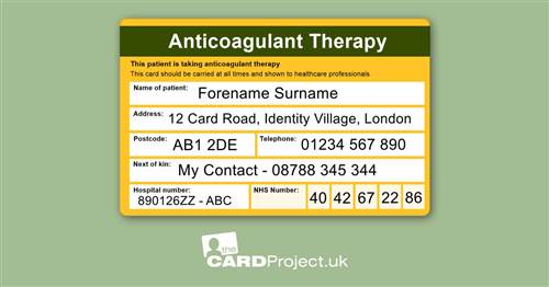 Anticoagulant Therapy Medical ID Alert Cards (FRONT)