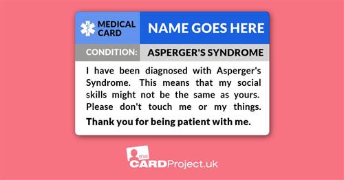 Asperger's Syndrome Medical ID Card  (FRONT)