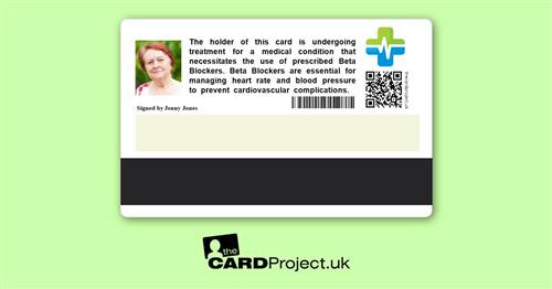 Premium Beta Blocker Medicine Alert Photo ID Card (REAR)