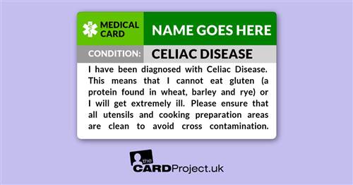 Celiac (Coeliac) Disease Awareness Medical ID Alert Card  (FRONT)