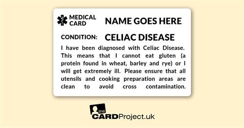 Celiac (Coeliac) Disease Mono Awareness Medical ID Alert Card  (FRONT)