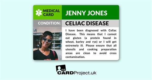 Celiac (Coeliac) Disease Awareness Medical Photo ID Alert Card  (FRONT)