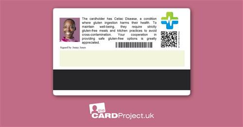 Celiac (Coeliac) Disease Premium Medical Photo ID Card  (REAR)