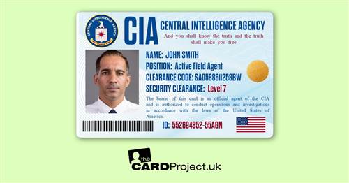 CIA Agent Personalised Photo Identification Card, Cosplay, Film and Television Prop  (FRONT)