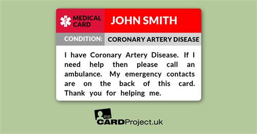 Coronary Artery Disease  Medical ID Card (FRONT)