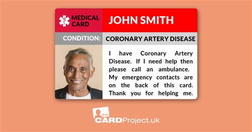 Coronary Artery Disease Photo Medical ID Card (FRONT)