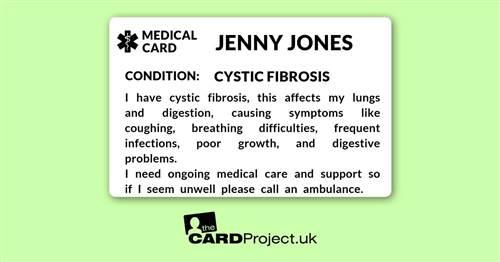 Cystic Fibrosis (CF) Awareness Mono Medical ID Alert Card (FRONT)