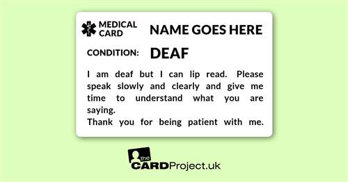 Deaf, Lip Reading, Awareness Mono Medical ID Alert Card  (FRONT)