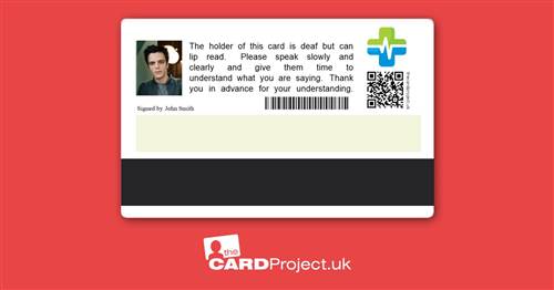 Deaf, Lip Reading, Premium Medical Awareness ID Photo Card  (REAR)