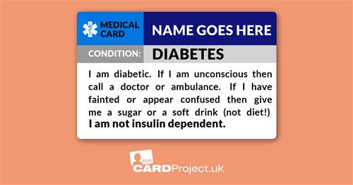 Diabetes Medical ID Card, Diabetic Alert (FRONT)