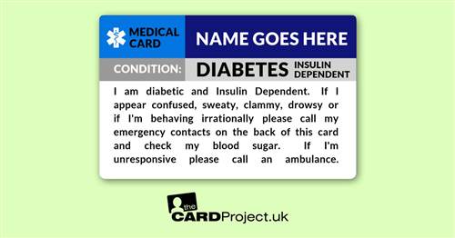 Diabetes Insulin Dependent Medical ID Card   (FRONT)