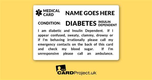 Diabetes Insulin Dependent Mono Medical ID Card  (FRONT)