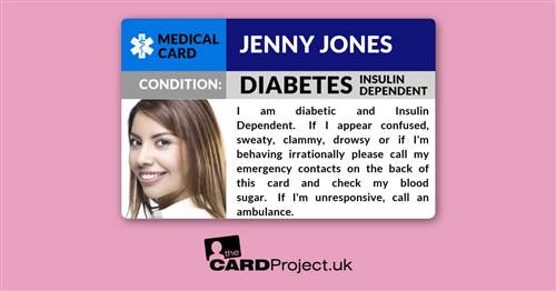 Diabetes Insulin Dependent Photo ID Card (FRONT)