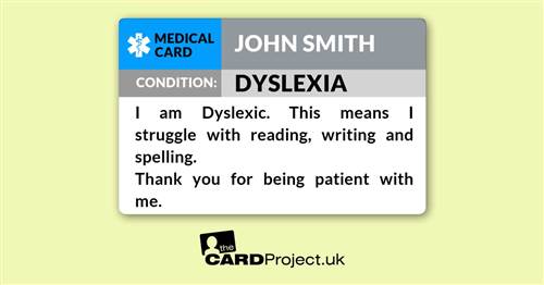 Dyslexia Medical ID Card (FRONT)