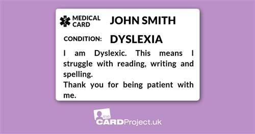 Dyslexia Mono Medical ID Card (FRONT)