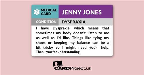  Dyspraxia Medical ID Card   (FRONT)