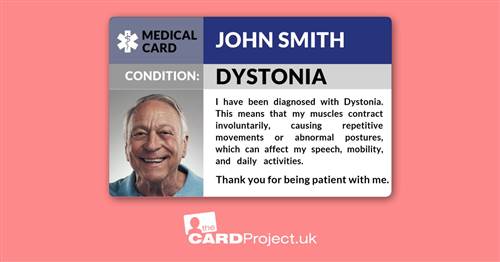 Dystonia Medical Photo ID Card (FRONT)