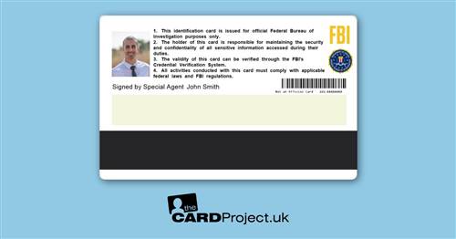 FBI Agent Personalised Photo Identification Card, Cosplay, Film and Television Prop (REAR)