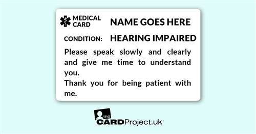 Hearing Impaired Awareness Mono Medical ID Alert Card  (FRONT)