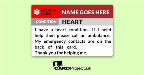 Heart Condition Awareness Medical ID Alert Card  (FRONT)