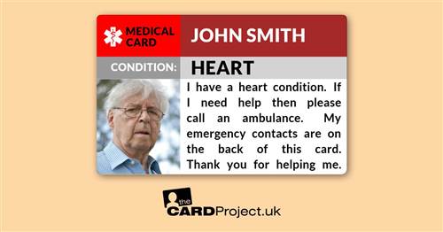 Heart Condition Awareness Photo Medical Card  (FRONT)