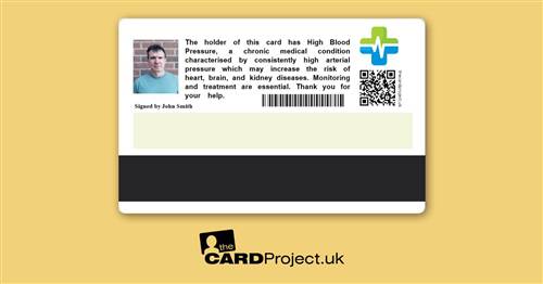 High Blood Pressure Premium Photo Medical ID Card  (REAR)