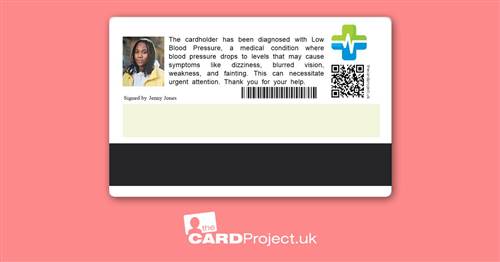 Low Blood Pressure Premium Photo Medical ID Card (REAR)