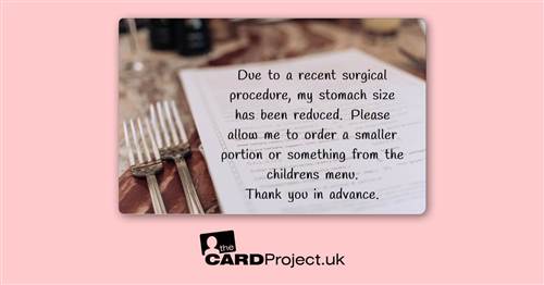 Menu Request Card for Weight Loss Surgery