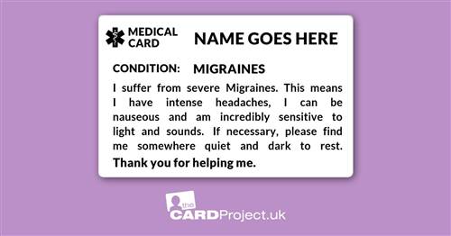 Migraine Awareness Mono Medical ID Alert Card (FRONT)