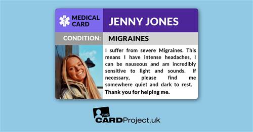 Migraine Awareness Photo Medical ID Alert Card (FRONT)