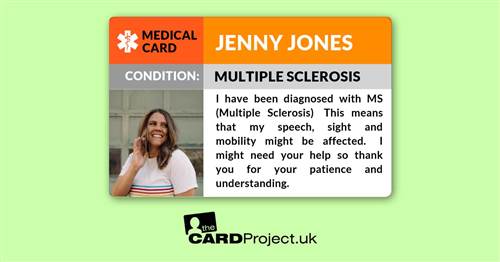 MS (Multiple sclerosis) Awareness Medical Photo ID Card  (FRONT)