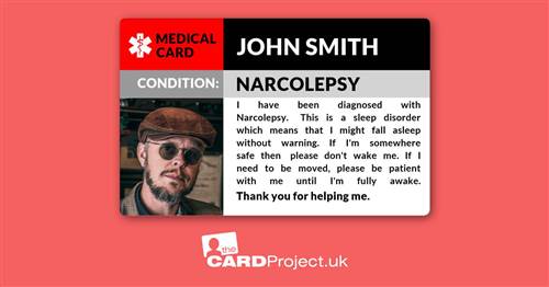 Narcolepsy Awareness Photo Medical ID Alert Card, Sleep Disorder Cataplexy. (FRONT)