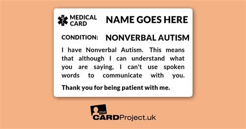 Nonverbal Autism Awareness Mono Medical ID Card (FRONT)