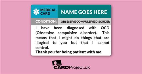 OCD (Obsessive compulsive disorder) Awareness Medical ID Alert Card  (FRONT)