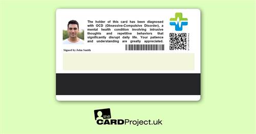 OCD (Obsessive compulsive disorder) Premium Photo Medical ID Card (REAR)